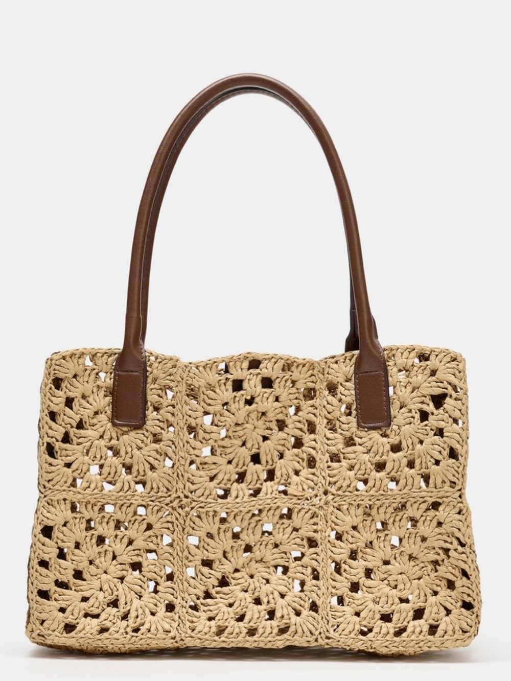 ZARA Tan Woven Crochet Tote with Brown